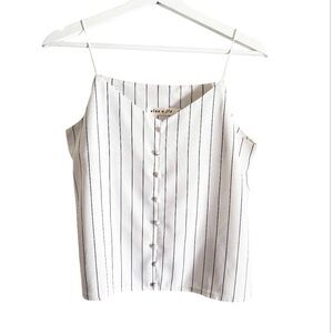 Flowy White x Black Striped Sleeveless Top Camisoles with Buttons Women's Top